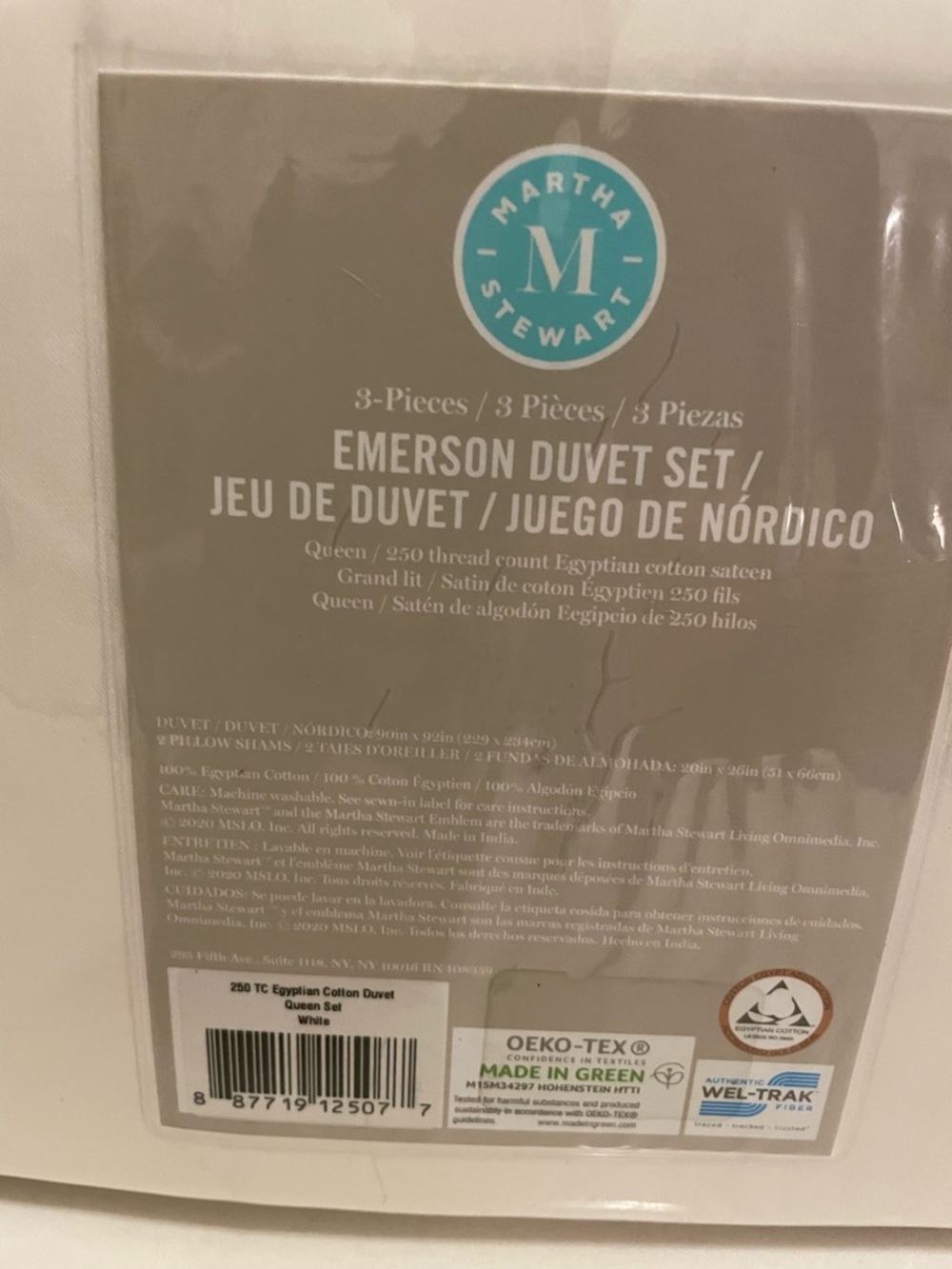 Martha Stewart White Emerson Duvet Set Packaging -Cream